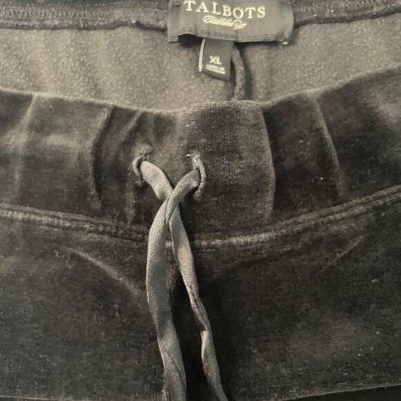 Talbots Sweatpants Black Velour Pull On Pants Wide Leg Adj Waist Womens XL - Picture 4 of 8